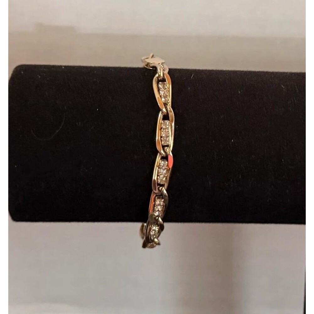 Vintage 1990s Gold Tone Pave CZ Twist Link Bracelet